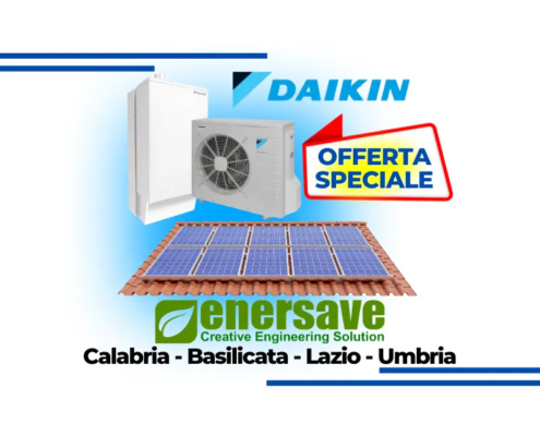 Buono Sconto per l'acquisto e l'installazione di Impianto Fotovoltaico con Pompa di Calore ibrida Daikin abbinata, il massimo dell'efficienza energetica.