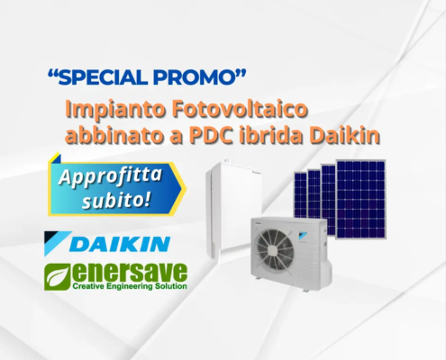 Special Promo Buono Sconto per acquisto Impianto Fotovoltaico abbinato a Pompa di Calore ibrida Daikin valido fino al 31 dicembre 2024