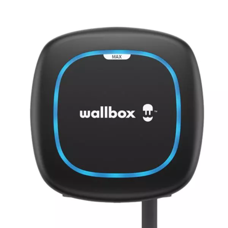 Wallbox Pulsar Max 22 nera con sistema di ricarica intelligente e veloce, potenza di ricarica da 22 kW per trifase, presa T2 e cavo da 5 metri